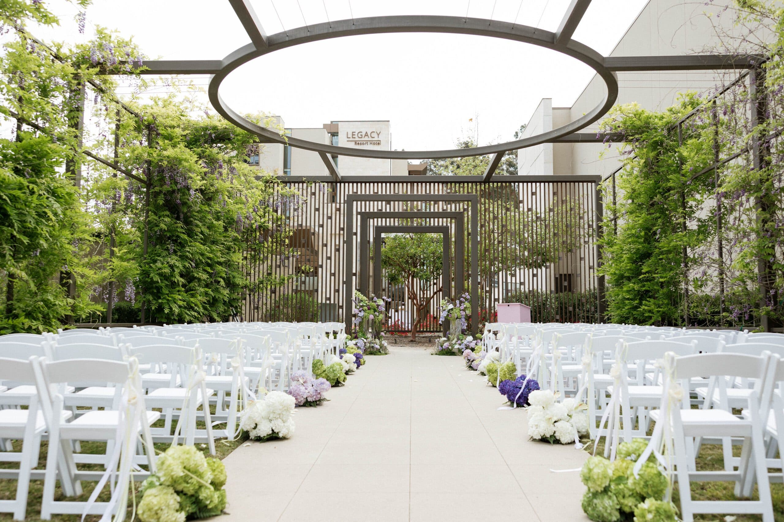 Garden pathway with Mediterranean landscaping
